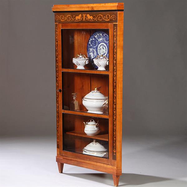 Grote foto hoekkast of hoekvitrine ca 1815 kersen berken ebben en gebruineerd kersen no.962625 antiek en kunst stoelen en banken