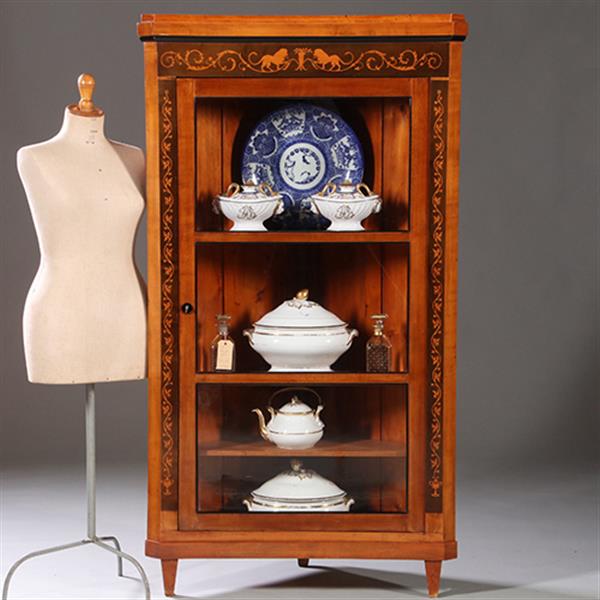 Grote foto hoekkast of hoekvitrine ca 1815 kersen berken ebben en gebruineerd kersen no.962625 antiek en kunst stoelen en banken