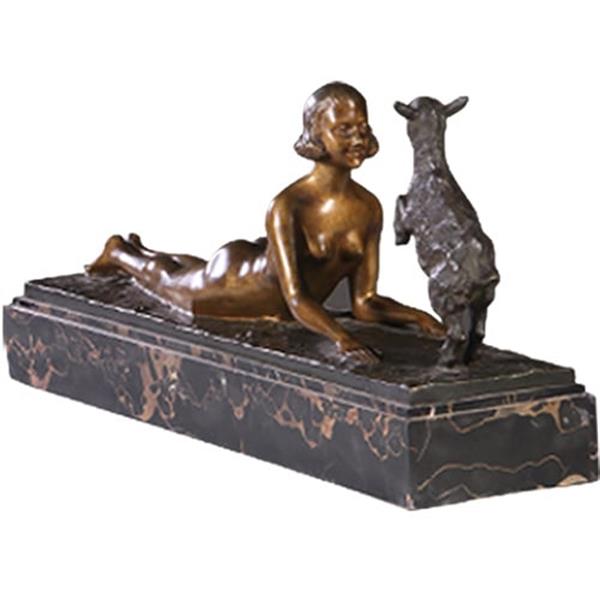 Grote foto art deco beeld joseph d aste 1881 1945 jonge vrouw met een bokje brons gepatineerd en verguld no antiek en kunst overige in antiek gebruiksvoorwerpen
