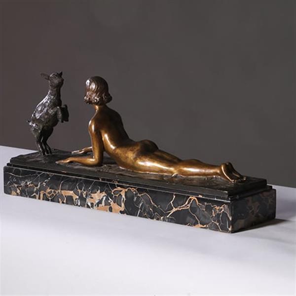 Grote foto art deco beeld joseph d aste 1881 1945 jonge vrouw met een bokje brons gepatineerd en verguld no antiek en kunst overige in antiek gebruiksvoorwerpen