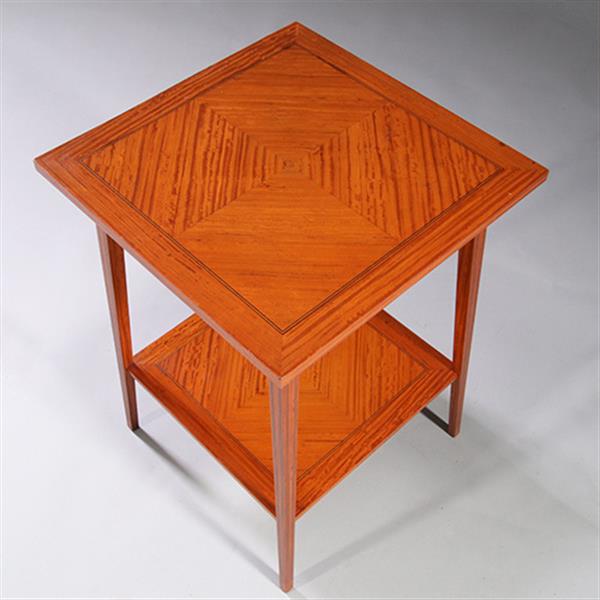 Grote foto satijnhouten bijzettafel ca 1890 met gevierendeelde bladen en ingelegde biezen no.883045 antiek en kunst stoelen en banken