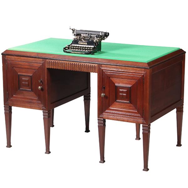 Grote foto art deco bureau schrijftafel in mahonie met groen schrijfblad ca 1915 laden achter deurtjes no.9626 antiek en kunst overige in antiek gebruiksvoorwerpen