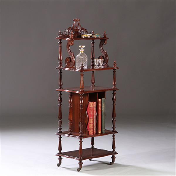 Grote foto uit een muziekkamer massief palissander whatnot etagier ca 1865 met gestoken lier in de kroon antiek en kunst stoelen en banken