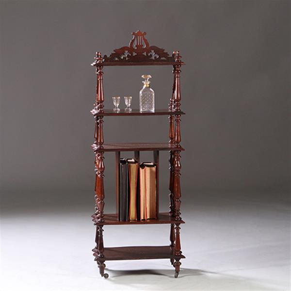 Grote foto uit een muziekkamer massief palissander whatnot etagier ca 1865 met gestoken lier in de kroon antiek en kunst stoelen en banken
