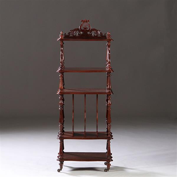 Grote foto uit een muziekkamer massief palissander whatnot etagier ca 1865 met gestoken lier in de kroon antiek en kunst stoelen en banken