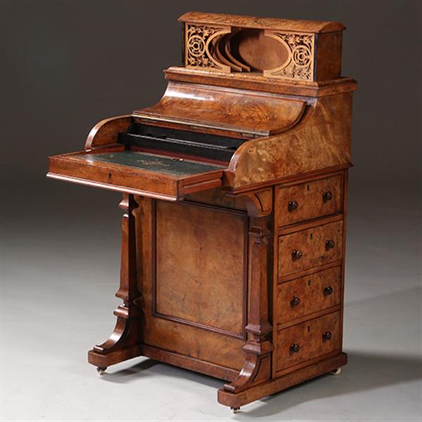 Grote foto blond wortelnoten davenport secretaire met geheime harlequin of pop up postvakjes ca 1845 no.982255 antiek en kunst overige in antiek gebruiksvoorwerpen