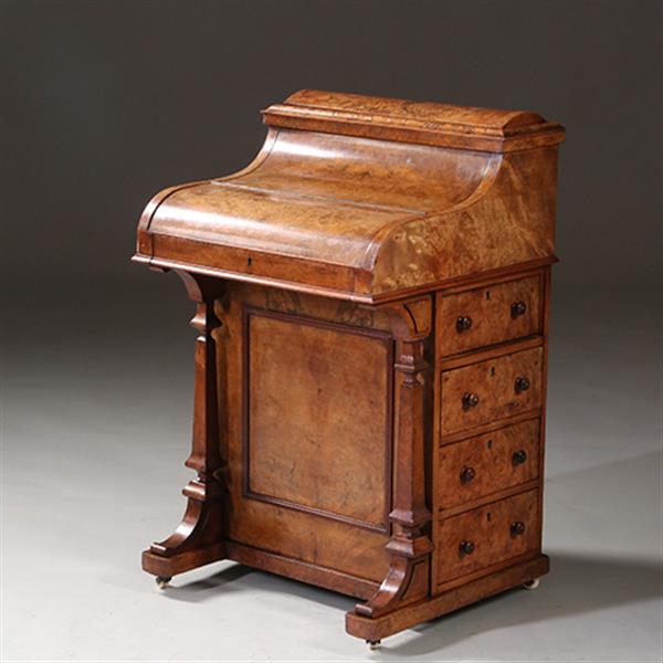 Grote foto blond wortelnoten davenport secretaire met geheime harlequin of pop up postvakjes ca 1845 no.982255 antiek en kunst overige in antiek gebruiksvoorwerpen