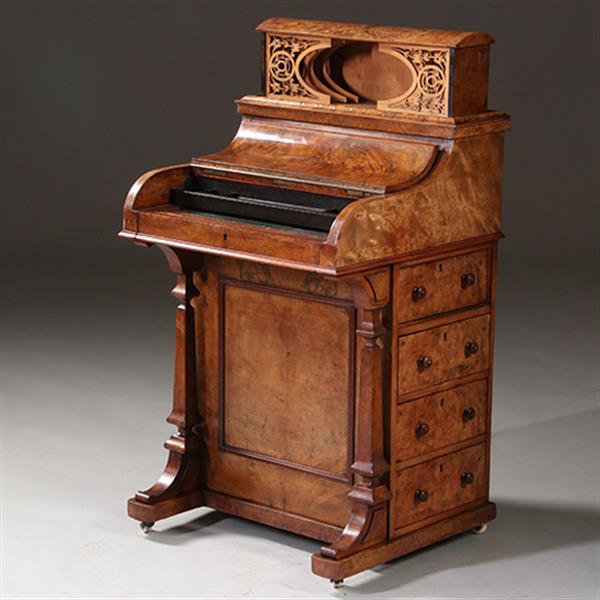 Grote foto blond wortelnoten davenport secretaire met geheime harlequin of pop up postvakjes ca 1845 no.982255 antiek en kunst overige in antiek gebruiksvoorwerpen