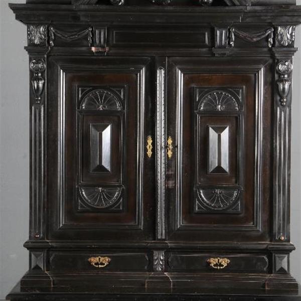 Grote foto monumentaal rariteitenkabinet of drankenkastje ca 1875 hollands zwart gepolitoerd no.990951 antiek en kunst stoelen en banken