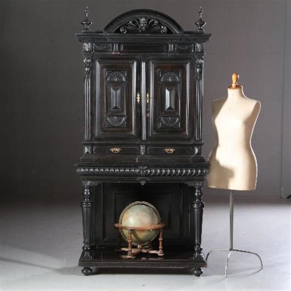 Grote foto monumentaal rariteitenkabinet of drankenkastje ca 1875 hollands zwart gepolitoerd no.990951 antiek en kunst stoelen en banken