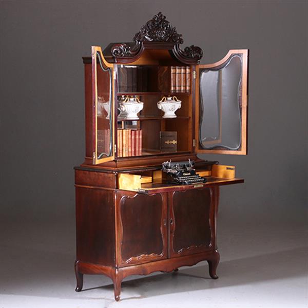 Grote foto hollands mahonie bonheur du jour gesigneerd horrix ca 1870 no.203011 antiek en kunst stoelen en banken
