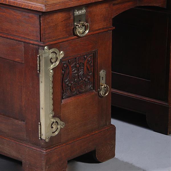 Grote foto art nouveau bureau met brons beslag en armstoel incl stof en leer naar wens no. 211115 antiek en kunst stoelen en banken