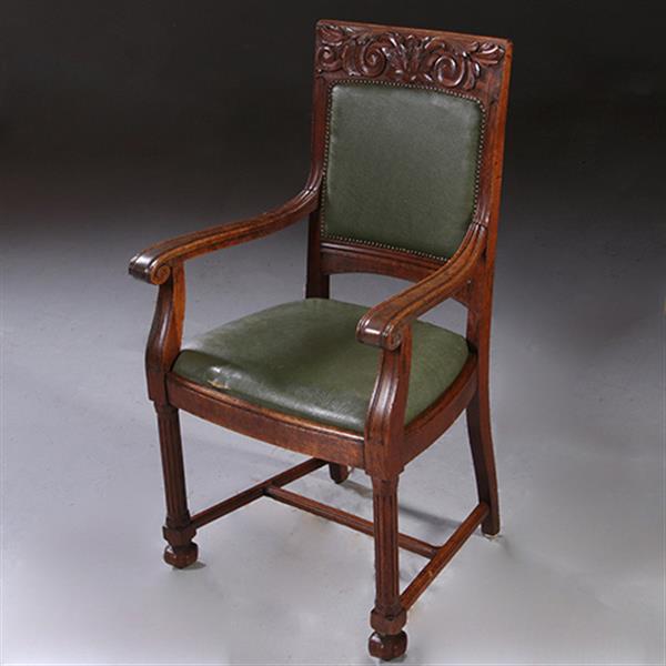 Grote foto art nouveau bureau met brons beslag en armstoel incl stof en leer naar wens no. 211115 antiek en kunst stoelen en banken