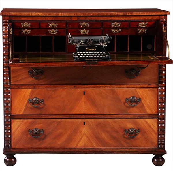 Grote foto commode laat victoriaans met bureau en groen ingelegd leder schrijfblad ca 1890 no.211110 antiek en kunst overige in antiek gebruiksvoorwerpen