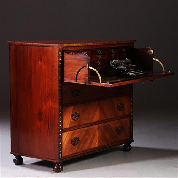 Grote foto commode laat victoriaans met bureau en groen ingelegd leder schrijfblad ca 1890 no.211110 antiek en kunst overige in antiek gebruiksvoorwerpen