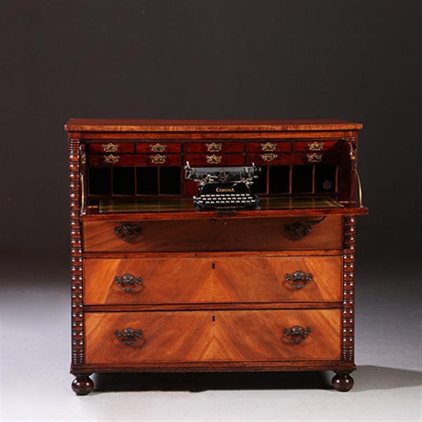 Grote foto commode laat victoriaans met bureau en groen ingelegd leder schrijfblad ca 1890 no.211110 antiek en kunst overige in antiek gebruiksvoorwerpen