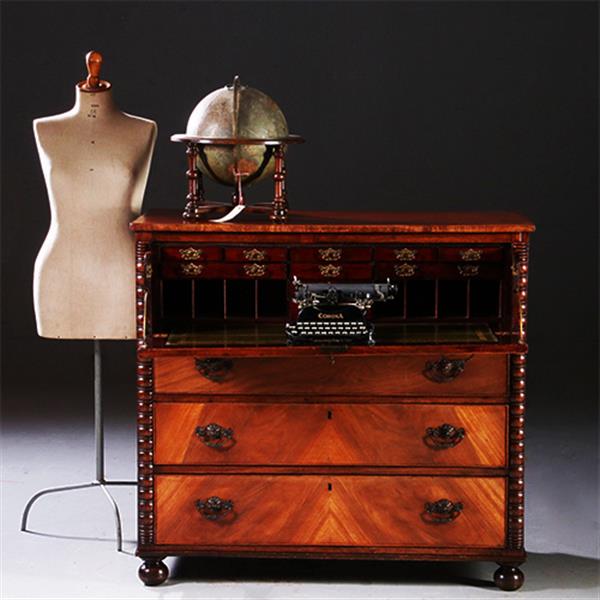 Grote foto commode laat victoriaans met bureau en groen ingelegd leder schrijfblad ca 1890 no.211110 antiek en kunst overige in antiek gebruiksvoorwerpen