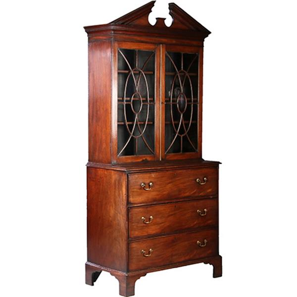 Grote foto boekenkast met bureau of buro bookcase ca 1825 met timpaan donker mahonie no.211760 antiek en kunst overige in antiek gebruiksvoorwerpen