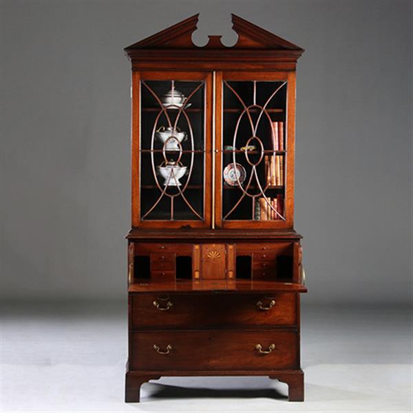 Grote foto boekenkast met bureau of buro bookcase ca 1825 met timpaan donker mahonie no.211760 antiek en kunst overige in antiek gebruiksvoorwerpen