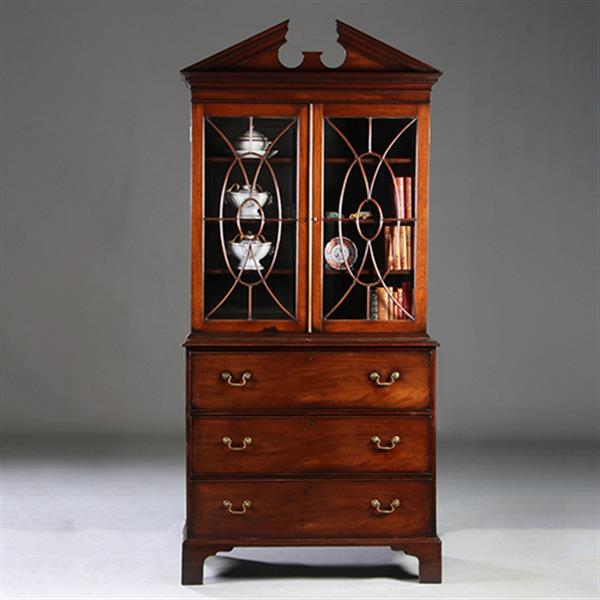 Grote foto boekenkast met bureau of buro bookcase ca 1825 met timpaan donker mahonie no.211760 antiek en kunst overige in antiek gebruiksvoorwerpen
