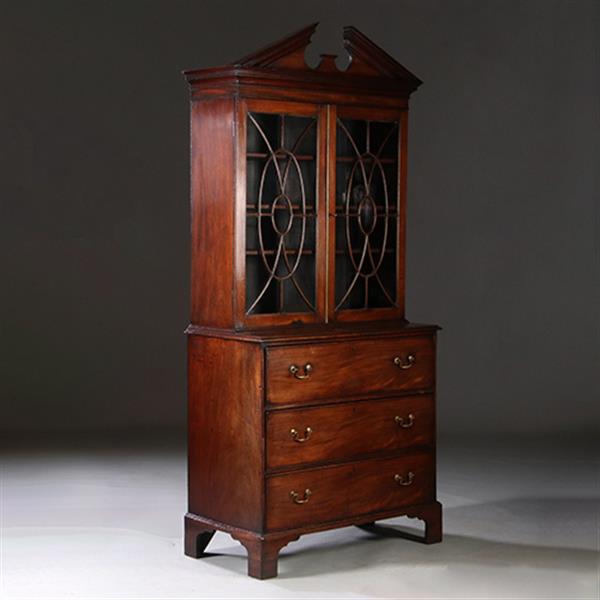 Grote foto boekenkast met bureau of buro bookcase ca 1825 met timpaan donker mahonie no.211760 antiek en kunst overige in antiek gebruiksvoorwerpen
