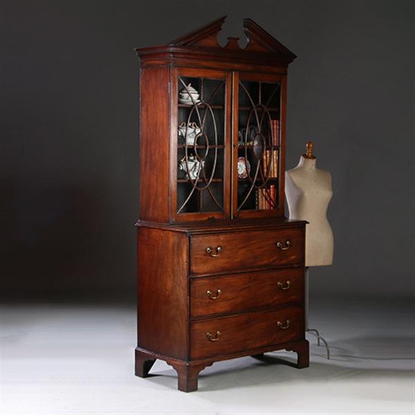 Grote foto boekenkast met bureau of buro bookcase ca 1825 met timpaan donker mahonie no.211760 antiek en kunst overige in antiek gebruiksvoorwerpen