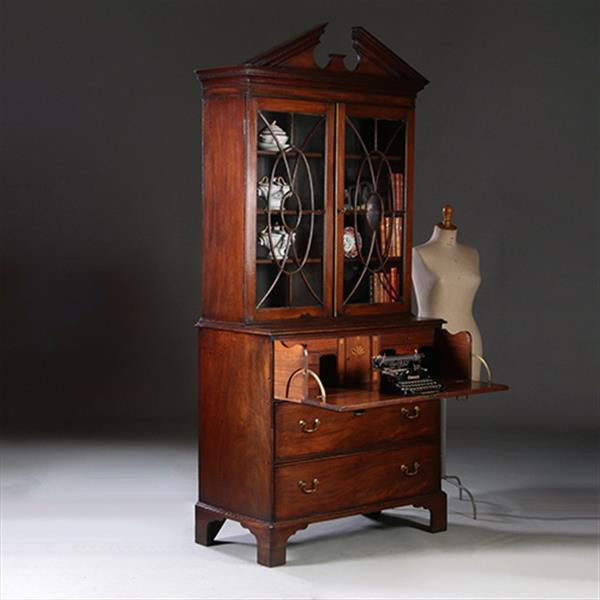 Grote foto boekenkast met bureau of buro bookcase ca 1825 met timpaan donker mahonie no.211760 antiek en kunst overige in antiek gebruiksvoorwerpen