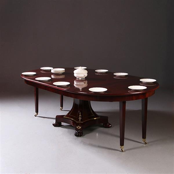 Grote foto empire coulissetafel ca 1810 in mahonie met bloemmahonie op sluierpoot met veel brons beslag no.96 antiek en kunst stoelen en banken