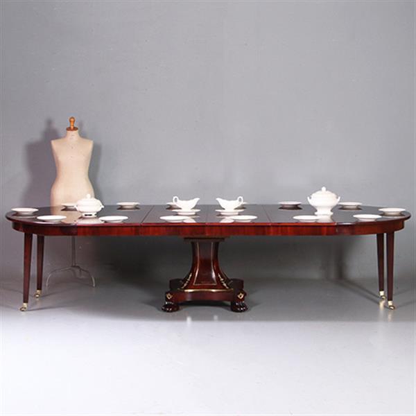 Grote foto empire coulissetafel ca 1810 in mahonie met bloemmahonie op sluierpoot met veel brons beslag no.96 antiek en kunst stoelen en banken