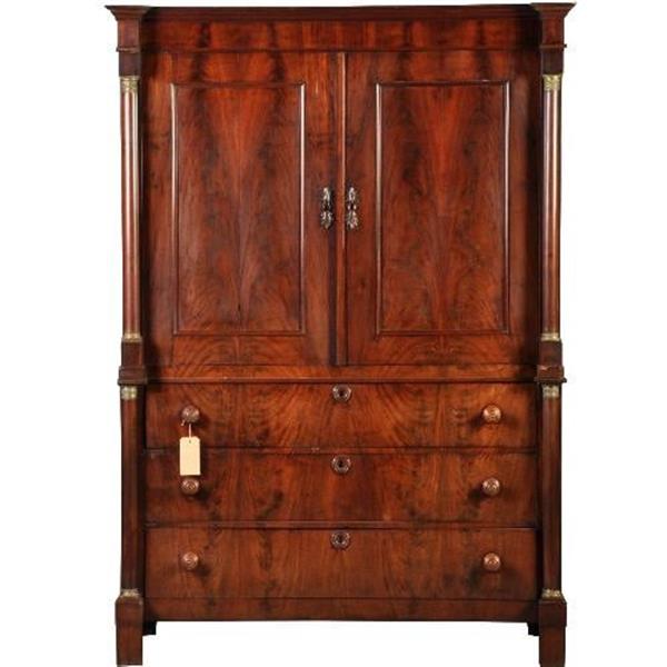 Grote foto antieke kast empire kabinet ca. 1810 met vrijstaande kolommen mahonie no.211001 antiek en kunst stoelen en banken