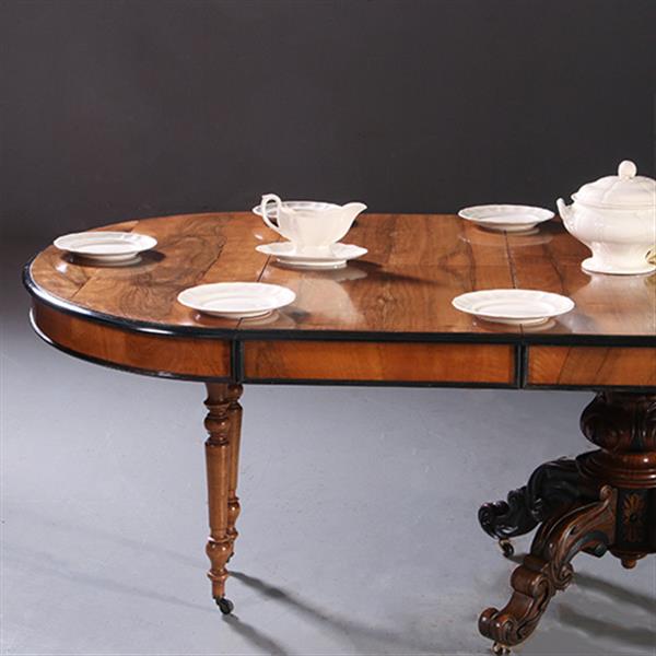 Grote foto lange eetkamertafel wortelnoten willem iii ca 1875 permanente lengte no.212825 antiek en kunst stoelen en banken
