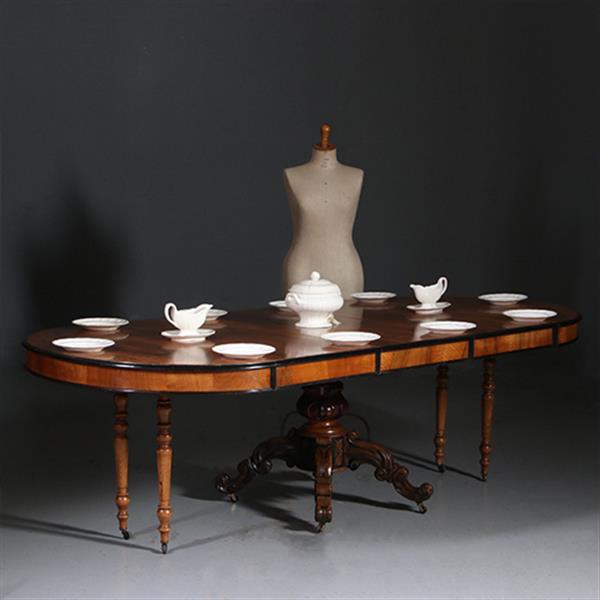 Grote foto lange eetkamertafel wortelnoten willem iii ca 1875 permanente lengte no.212825 antiek en kunst stoelen en banken