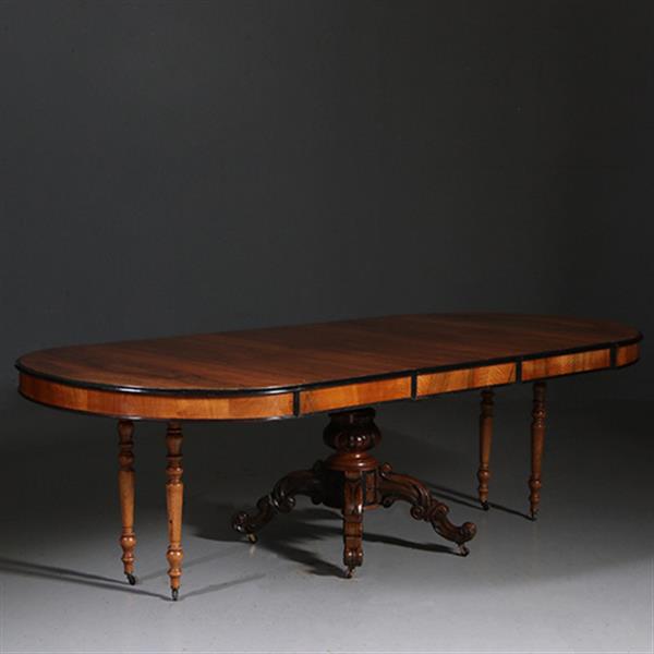 Grote foto lange eetkamertafel wortelnoten willem iii ca 1875 permanente lengte no.212825 antiek en kunst stoelen en banken