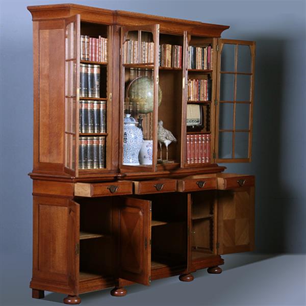 Grote foto hoge boekenkast bibliotheekwand pander ca 1910 met interessante roedeverdeling no.211120 antiek en kunst stoelen en banken