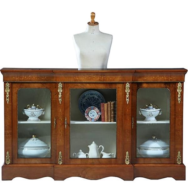Grote foto credenza vitrine met 3 beglaasde deuren ca 1870 notenhouten fraaie nerf no.230220 antiek en kunst stoelen en banken