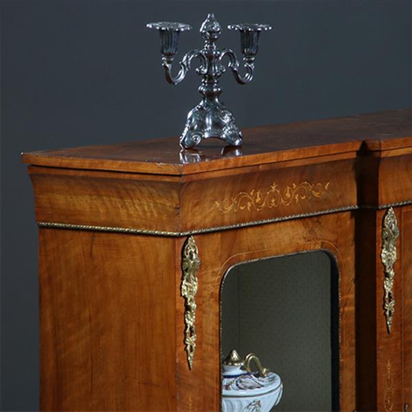 Grote foto credenza vitrine met 3 beglaasde deuren ca 1870 notenhouten fraaie nerf no.230220 antiek en kunst stoelen en banken