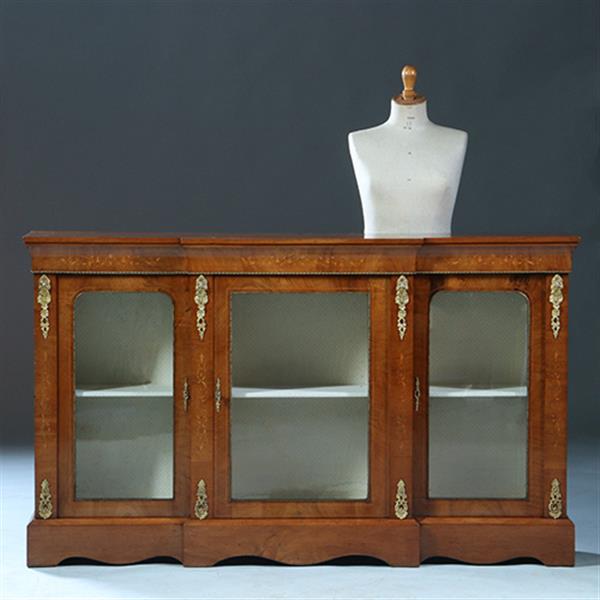 Grote foto credenza vitrine met 3 beglaasde deuren ca 1870 notenhouten fraaie nerf no.230220 antiek en kunst stoelen en banken
