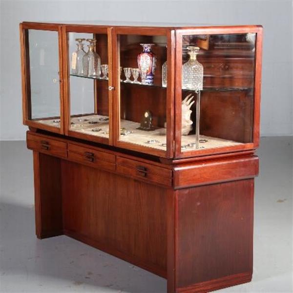 Grote foto antieke kast mahonie vitrine amsterdamse school ca. 1915 met 4 kine laden no.591036 antiek en kunst stoelen en banken