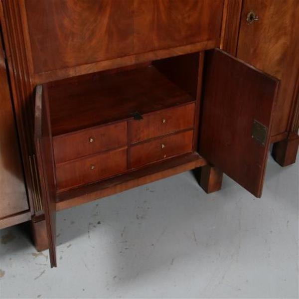 Grote foto brede empire secretaire of bar met zijkasten ca. 1810 in mahonie met marmer no.602117 antiek en kunst stoelen en banken