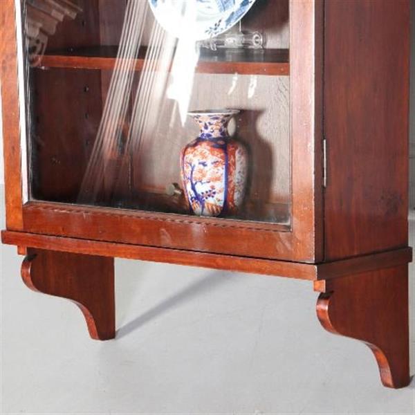 Grote foto wandkastje vitrine met n deur en verstelbare planken ca. 1860 mahonie no.671935 antiek en kunst stoelen en banken