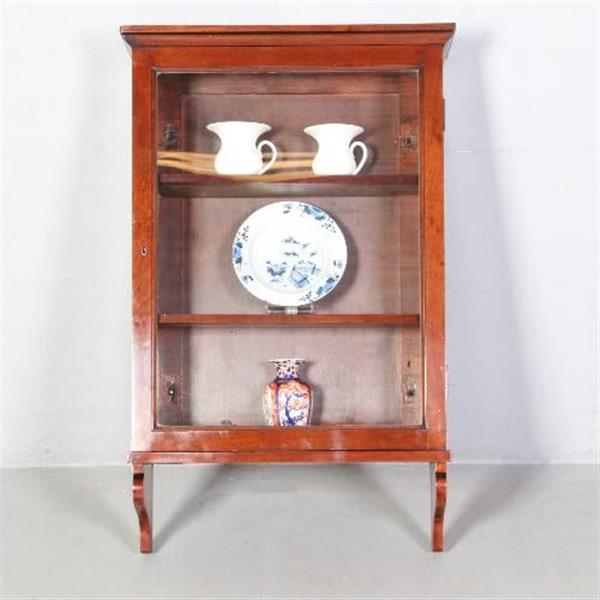Grote foto wandkastje vitrine met n deur en verstelbare planken ca. 1860 mahonie no.671935 antiek en kunst stoelen en banken