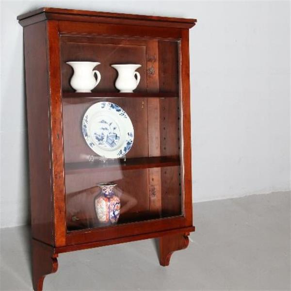 Grote foto wandkastje vitrine met n deur en verstelbare planken ca. 1860 mahonie no.671935 antiek en kunst stoelen en banken
