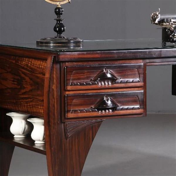 Grote foto antieke bureaus groot coromandel bureau met bureaustoel art deco ca. 1910 no.702548 antiek en kunst stoelen en banken