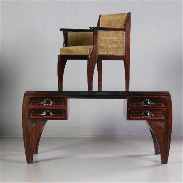 Grote foto antieke bureaus groot coromandel bureau met bureaustoel art deco ca. 1910 no.702548 antiek en kunst stoelen en banken