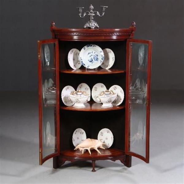 Grote foto antieke kast kwartronde hoekkast in mahonie ca. 1890 met gebogen ruiten no.722117 antiek en kunst stoelen en banken