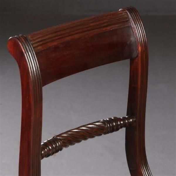 Grote foto antieke stoelen stel van 8 eetkamerstoelen met blauw leer engels 1890 mahonie no.692447 antiek en kunst stoelen en banken