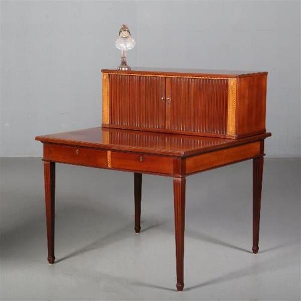 Grote foto antieke mahonie werktafel in louis seize stijl ca. 1890 met 2 grote laden en een opzetkast no.76241 antiek en kunst stoelen en banken