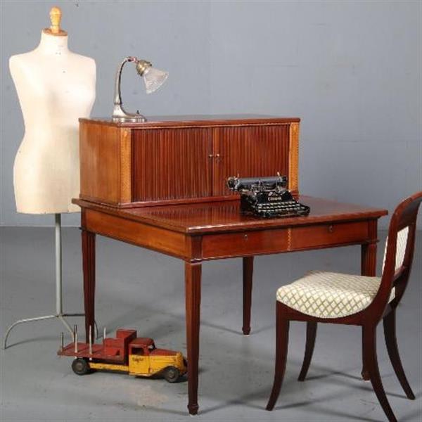 Grote foto antieke mahonie werktafel in louis seize stijl ca. 1890 met 2 grote laden en een opzetkast no.76241 antiek en kunst stoelen en banken