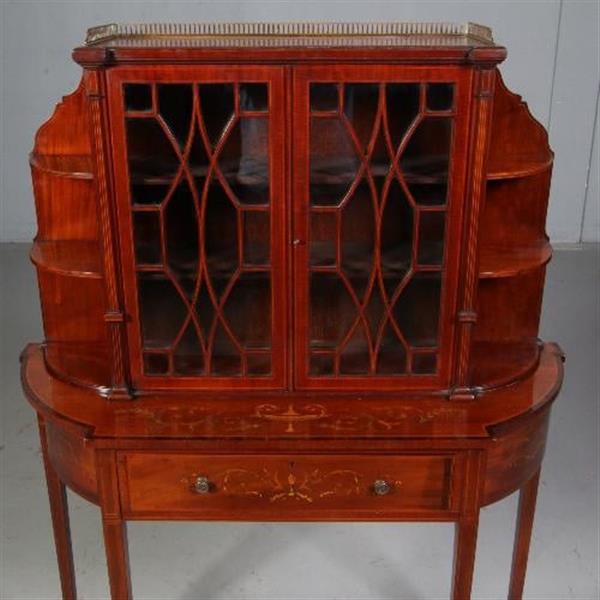 Grote foto antieke kast maple co salonkast vitrinekast ca. 1870 mahonie met inleg no.771751 antiek en kunst stoelen en banken