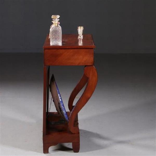Grote foto antieke wandtafel trumeau ca. 1830 in mahonie met lade op gebogen voorpoten no.780153 antiek en kunst stoelen en banken